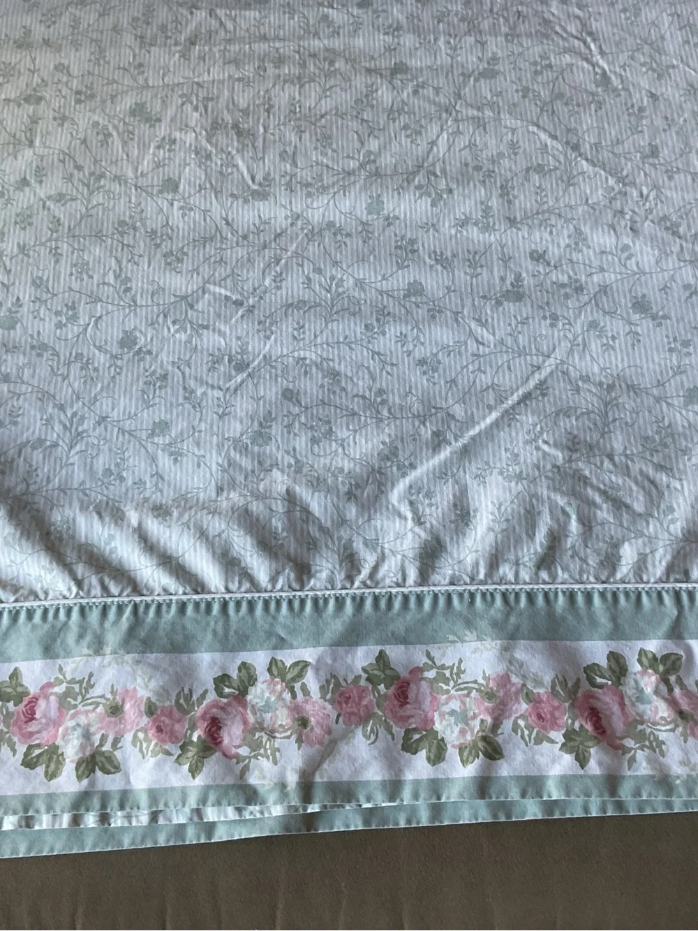 Laura Ashley Cottage Rose Floral W/Green Stripes Twin Sheet Set 4PCS-Vintage USA